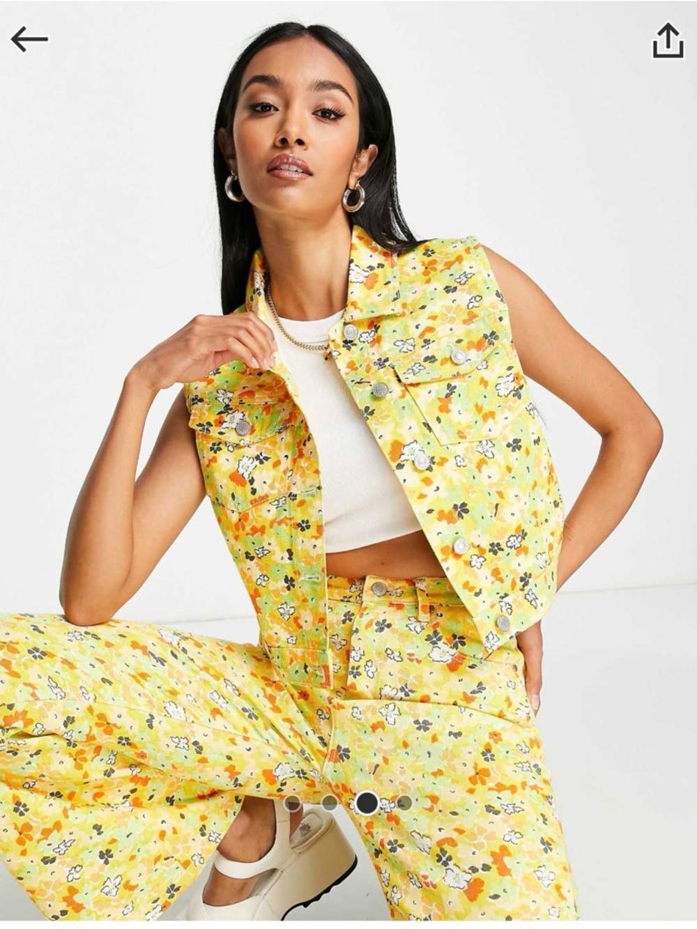 Sleeveless Floral Crop Tank Top - Yellow